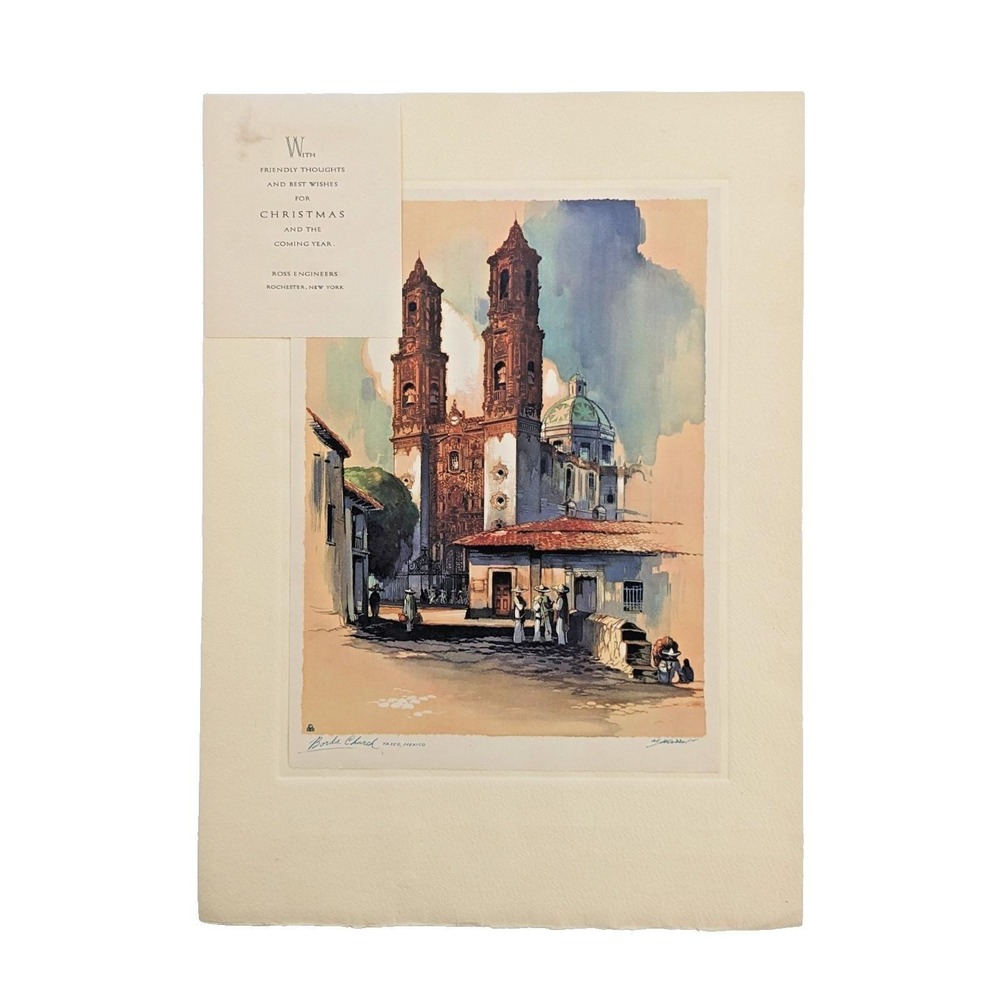 Vintage Al Mettel Borda Church Taxco Mexico Mid Century Architectural Print 17"